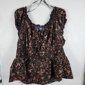 Old Navy Black Floral Peplum Whimsigoth Boho Cottagecore Ditsy Print Plus Sz 3XL